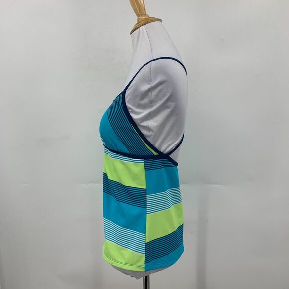 Nike Tankini Womens 10 Blue Green Striped Lightly Padded Moisture Wick UPF - Picture 4 of 11